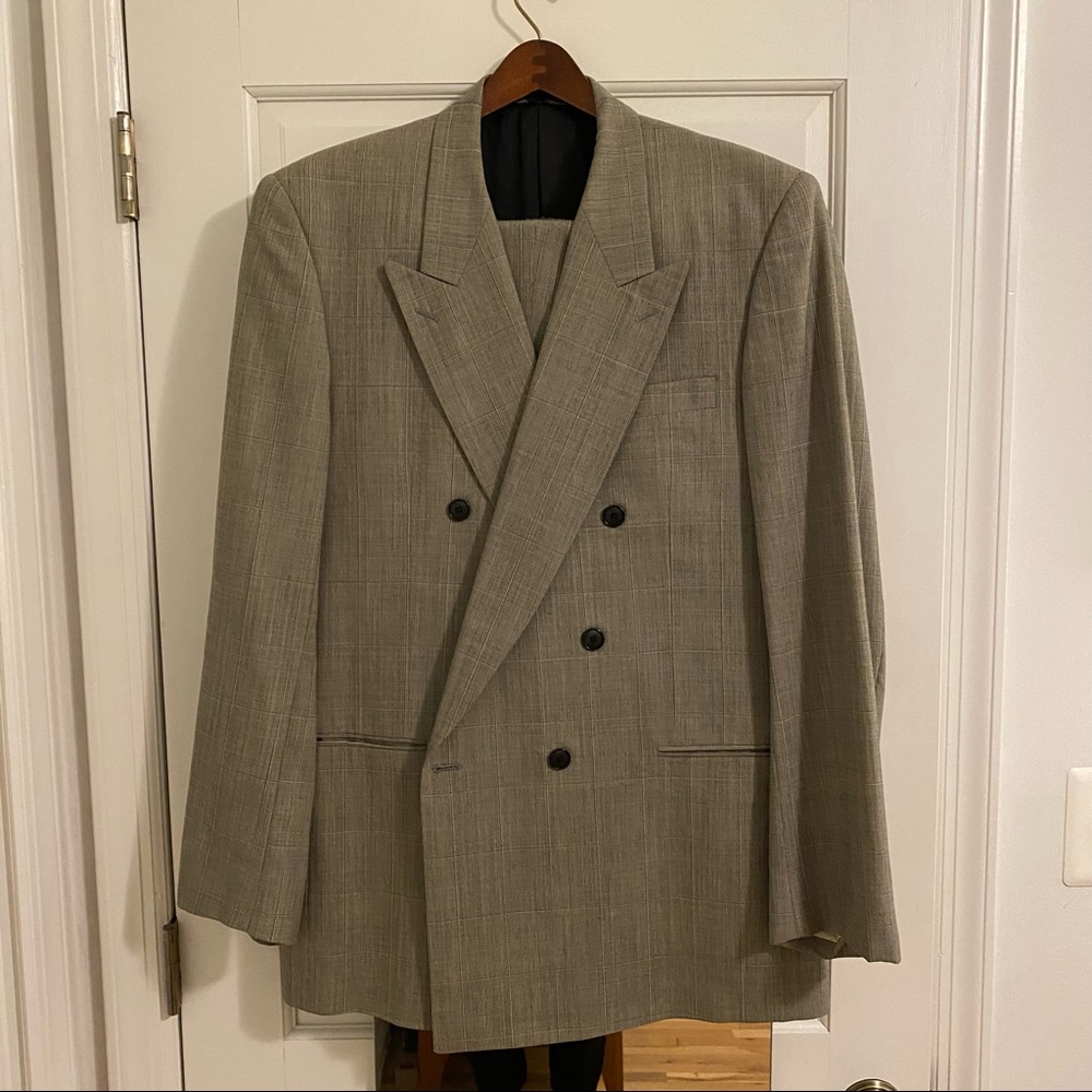Grey plaid double breasted suit